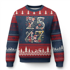 2547 Wildflower Floral Graphic Ugly Christmas Sweater Subtle Coded 25th Amendment Political Satire Aesthetic TS02 Navy Red Print Your Wear