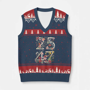 2547 Wildflower Floral Graphic V-Neck Knit Sweater Vest Subtle Coded 25th Amendment Political Satire Aesthetic TS02 Navy Red Print Your Wear