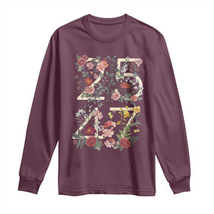 2547 Wildflower Floral Graphic Long Sleeve Shirt Subtle Coded 25th Amendment Political Satire Aesthetic TS02 Maroon Print Your Wear