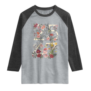 2547 Wildflower Floral Graphic Raglan Shirt Subtle Coded 25th Amendment Political Satire Aesthetic TS02 Heather Gray Heather Charcoal Print Your Wear