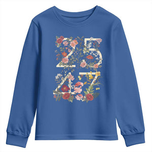 2547 Wildflower Floral Graphic Youth Sweatshirt Subtle Coded 25th Amendment Political Satire Aesthetic TS02 Royal Blue Print Your Wear