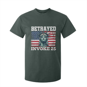 Betrayed Invoke 25 Statue of Liberty Crying T Shirt For Kid 25th Amendment Distressed Flag Political Satire Graphic TS02 Dark Forest Green Print Your Wear