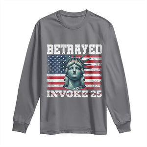 Betrayed Invoke 25 Statue of Liberty Crying Long Sleeve Shirt 25th Amendment Distressed Flag Political Satire Graphic TS02 Charcoal Print Your Wear