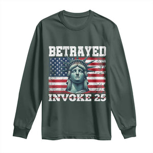 Betrayed Invoke 25 Statue of Liberty Crying Long Sleeve Shirt 25th Amendment Distressed Flag Political Satire Graphic TS02 Dark Forest Green Print Your Wear