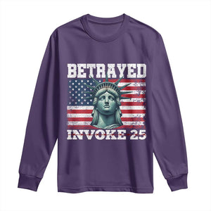 Betrayed Invoke 25 Statue of Liberty Crying Long Sleeve Shirt 25th Amendment Distressed Flag Political Satire Graphic TS02 Purple Print Your Wear
