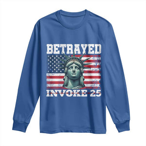 Betrayed Invoke 25 Statue of Liberty Crying Long Sleeve Shirt 25th Amendment Distressed Flag Political Satire Graphic TS02 Royal Blue Print Your Wear