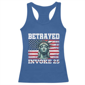 Betrayed Invoke 25 Statue of Liberty Crying Racerback Tank Top 25th Amendment Distressed Flag Political Satire Graphic TS02 Royal Blue Print Your Wear