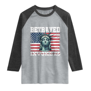 Betrayed Invoke 25 Statue of Liberty Crying Raglan Shirt 25th Amendment Distressed Flag Political Satire Graphic TS02 Heather Gray Heather Charcoal Print Your Wear
