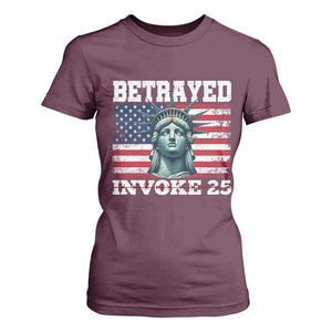 Betrayed Invoke 25 Statue of Liberty Crying T Shirt For Women 25th Amendment Distressed Flag Political Satire Graphic TS02 Maroon Print Your Wear