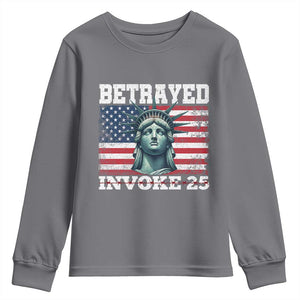 Betrayed Invoke 25 Statue of Liberty Crying Youth Sweatshirt 25th Amendment Distressed Flag Political Satire Graphic TS02 Charcoal Print Your Wear