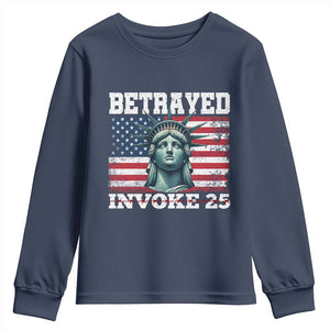 Betrayed Invoke 25 Statue of Liberty Crying Youth Sweatshirt 25th Amendment Distressed Flag Political Satire Graphic TS02 Navy Print Your Wear
