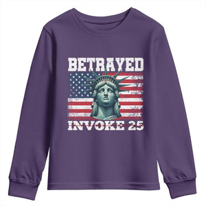 Betrayed Invoke 25 Statue of Liberty Crying Youth Sweatshirt 25th Amendment Distressed Flag Political Satire Graphic TS02 Purple Print Your Wear