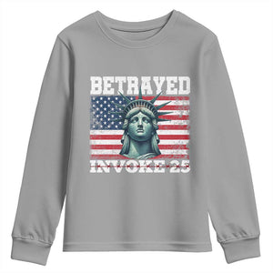Betrayed Invoke 25 Statue of Liberty Crying Youth Sweatshirt 25th Amendment Distressed Flag Political Satire Graphic TS02 Sport Gray Print Your Wear