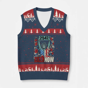 25th Amendment Now 2547 V-Neck Knit Sweater Vest Statue of Liberty Floral Political Statement Graphic TS02 Navy Red Print Your Wear