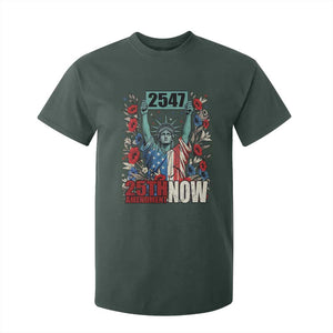 25th Amendment Now 2547 T Shirt For Kid Statue of Liberty Floral Political Statement Graphic TS02 Dark Forest Green Print Your Wear