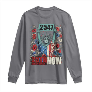 25th Amendment Now 2547 Long Sleeve Shirt Statue of Liberty Floral Political Statement Graphic TS02 Charcoal Print Your Wear