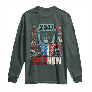 25th Amendment Now 2547 Long Sleeve Shirt Statue of Liberty Floral Political Statement Graphic TS02 Dark Forest Green Print Your Wear