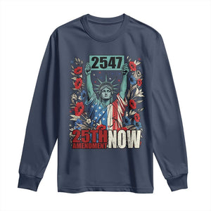 25th Amendment Now 2547 Long Sleeve Shirt Statue of Liberty Floral Political Statement Graphic TS02 Navy Print Your Wear