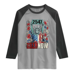 25th Amendment Now 2547 Raglan Shirt Statue of Liberty Floral Political Statement Graphic TS02 Sport Gray Black Print Your Wear