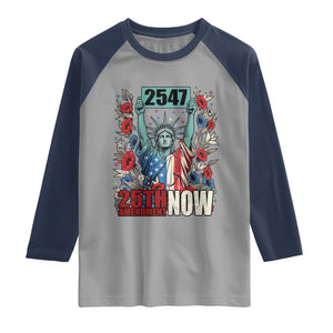 25th Amendment Now 2547 Raglan Shirt Statue of Liberty Floral Political Statement Graphic TS02 Sport Gray Navy Print Your Wear