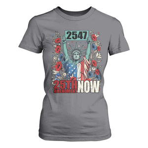 25th Amendment Now 2547 T Shirt For Women Statue of Liberty Floral Political Statement Graphic TS02 Charcoal Print Your Wear