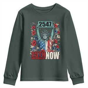 25th Amendment Now 2547 Youth Sweatshirt Statue of Liberty Floral Political Statement Graphic TS02 Dark Forest Green Print Your Wear