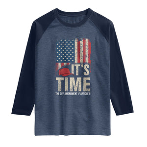 It's Time The 25th Amendment Raglan Shirt Article II Red Hat Distressed American Flag Graphic TS02 Heather Denim Navy Print Your Wear