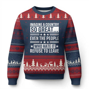 Patriotic American Pride Typography Graphic Ugly Christmas Sweater Imagine A Country So Great Sarcasm TS02 Navy Red Print Your Wear