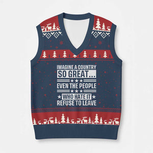 Patriotic American Pride Typography Graphic V-Neck Knit Sweater Vest Imagine A Country So Great Sarcasm TS02 Navy Red Print Your Wear