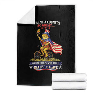 Proud American Humor Patriotic Frog On Bicycle Graphic Throw Blanket Imagine A Country So Great Pride TS02 Black Print Your Wear