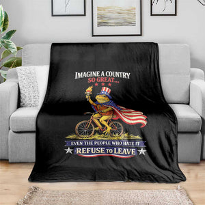 Proud American Humor Patriotic Frog On Bicycle Graphic Throw Blanket Imagine A Country So Great Pride TS02 Print Your Wear
