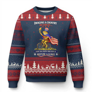 Proud American Humor Patriotic Frog On Bicycle Graphic Ugly Christmas Sweater Imagine A Country So Great Pride TS02 Navy Red Print Your Wear