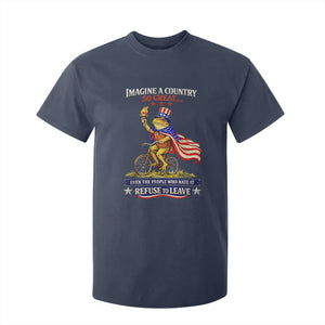 Proud American Humor Patriotic Frog On Bicycle Graphic T Shirt For Kid Imagine A Country So Great Pride TS02 Navy Print Your Wear