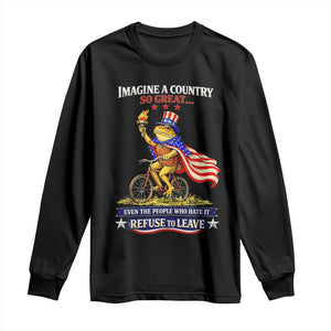 Proud American Humor Patriotic Frog On Bicycle Graphic Long Sleeve Shirt Imagine A Country So Great Pride TS02 Black Print Your Wear