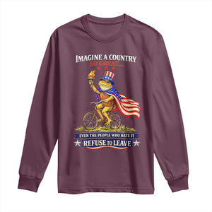 Proud American Humor Patriotic Frog On Bicycle Graphic Long Sleeve Shirt Imagine A Country So Great Pride TS02 Maroon Print Your Wear