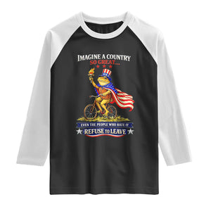 Proud American Humor Patriotic Frog On Bicycle Graphic Raglan Shirt Imagine A Country So Great Pride TS02 Black White Print Your Wear