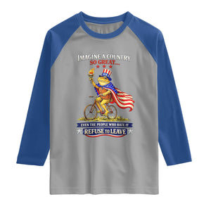 Proud American Humor Patriotic Frog On Bicycle Graphic Raglan Shirt Imagine A Country So Great Pride TS02 Sport Gray Royal Print Your Wear