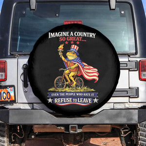 Proud American Humor Patriotic Frog On Bicycle Graphic Spare Tire Cover Imagine A Country So Great Pride TS02 No hole Black Print Your Wear