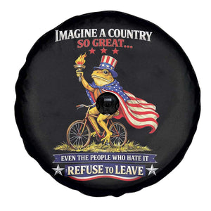 Proud American Humor Patriotic Frog On Bicycle Graphic Spare Tire Cover Imagine A Country So Great Pride TS02 Print Your Wear