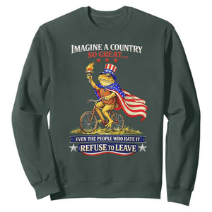 Proud American Humor Patriotic Frog On Bicycle Graphic Sweatshirt Imagine A Country So Great Pride TS02 Dark Forest Green Print Your Wear