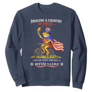Proud American Humor Patriotic Frog On Bicycle Graphic Sweatshirt Imagine A Country So Great Pride TS02 Navy Print Your Wear