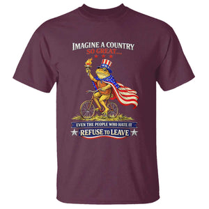 Proud American Humor Patriotic Frog On Bicycle Graphic T Shirt Imagine A Country So Great Pride TS02 Maroon Print Your Wear