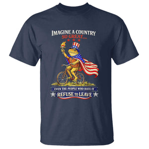 Proud American Humor Patriotic Frog On Bicycle Graphic T Shirt Imagine A Country So Great Pride TS02 Navy Print Your Wear
