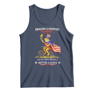 Proud American Humor Patriotic Frog On Bicycle Graphic Tank Top Imagine A Country So Great Pride TS02 Navy Print Your Wear