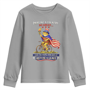 Proud American Humor Patriotic Frog On Bicycle Graphic Youth Sweatshirt Imagine A Country So Great Pride TS02 Sport Gray Print Your Wear