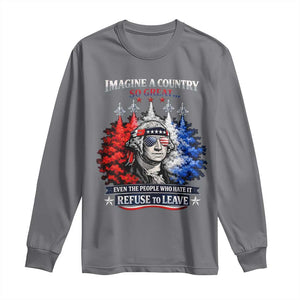 Patriotic George Washington Sunglasses and Fighter Jets Long Sleeve Shirt Imagine A Country So Great Pride TS02 Charcoal Print Your Wear