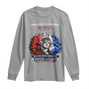 Patriotic George Washington Sunglasses and Fighter Jets Long Sleeve Shirt Imagine A Country So Great Pride TS02 Sport Gray Print Your Wear