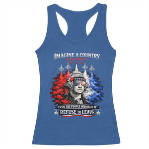 Patriotic George Washington Sunglasses and Fighter Jets Racerback Tank Top Imagine A Country So Great Pride TS02 Royal Blue Print Your Wear