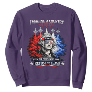 Patriotic George Washington Sunglasses and Fighter Jets Sweatshirt Imagine A Country So Great Pride TS02 Purple Print Your Wear
