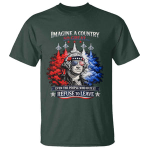 Patriotic George Washington Sunglasses and Fighter Jets T Shirt Imagine A Country So Great Pride TS02 Dark Forest Green Print Your Wear